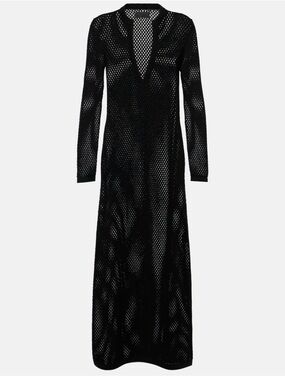 Nili Lotan Zera Black Long Open Knit Maxi Dress